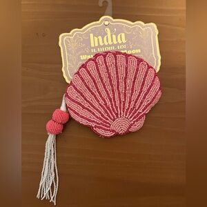 Pink Beaded Shell Pouch